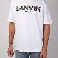 LANVIN White Embroidered Logo Мъжка Тениска size S, снимка 1 - Тениски - 37170551