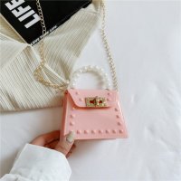 Малка силиконова дамска чанта с дръжка от перли, снимка 8 - Чанти - 44313472