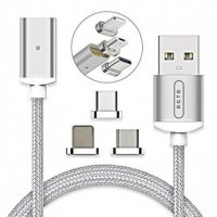 Магнитен USB, синхронизиращ и захранващ кабел 3 в 1 с приставки за Micro USB, 8 Pin за IOS и Type C, снимка 5 - Кабели и адаптери - 30066262