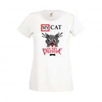 Дамска тениска Свети Валентин My Cat Is My Valentine 3, снимка 3 - Тениски - 35648357