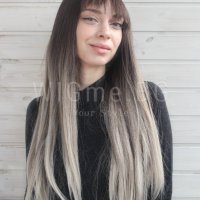 Дълга права кестеняво руса перука Стела с бретон, снимка 5 - Аксесоари за коса - 30608323