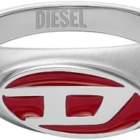 Нов Diesel Сребрист Пръстен Размер Червена Емайлова Покривка Подарък, снимка 1 - Пръстени - 42775039