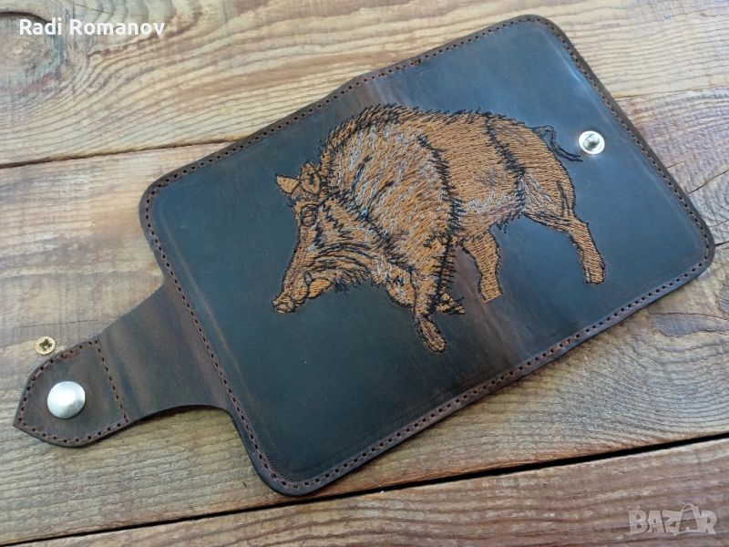 Мъжки кожен портфейл, ловен аксесоар, естествена кожа, ръчна изработка , снимка 1