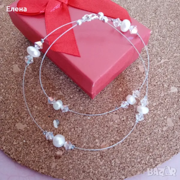 Колие с кристали и естествени перли , снимка 1