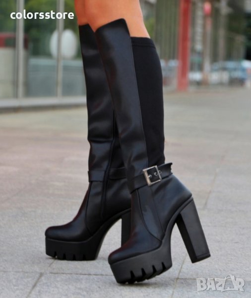 Ботуши на ток - черна кожа - 105-19, снимка 1