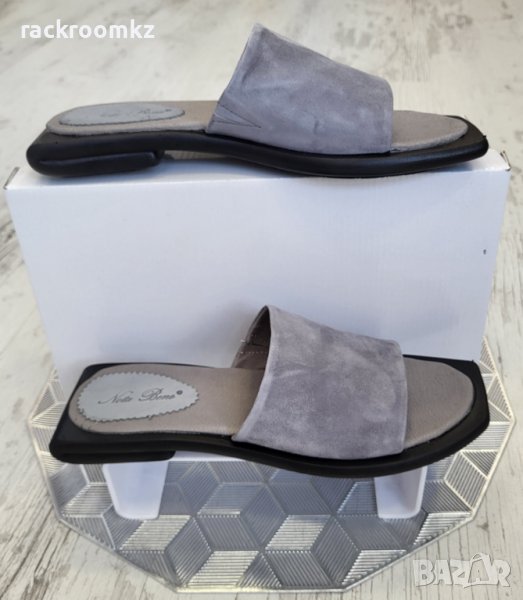 Дамски ежедневни чехли сиви от естествена кожа, снимка 1