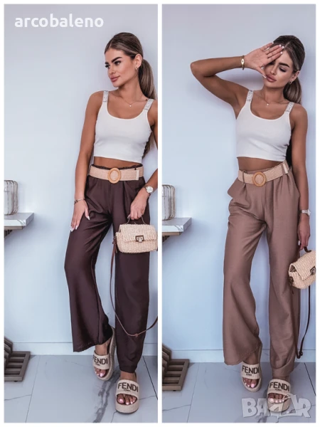Дамски елегантни панталони с широки крачоли и колан, 2цвята , снимка 1