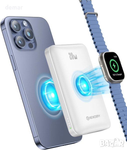 NEWDERY Магнитен Power Bank за Apple Watch & iPhone, 10000mAh PD 20W, снимка 1