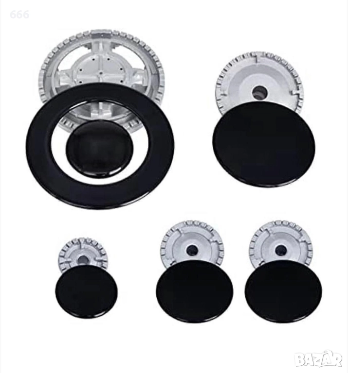 Комплект капачки за котлон, 6 капачки и 5 разпръсквачи на пламък, метал., снимка 1