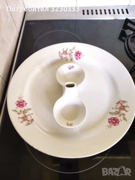 Порцеланово плато + солница, снимка 1