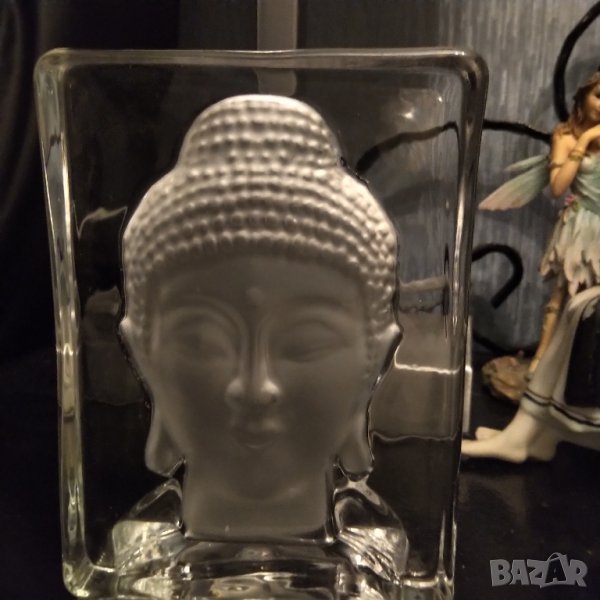 Масивен стъклен свещник Буда, снимка 1