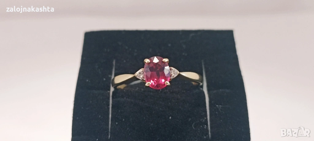 Златен пръстен с Розов Шпинел-1,91гр/9кр, снимка 1