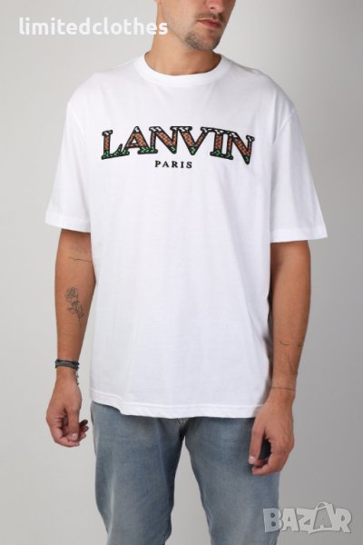 LANVIN White Embroidered Logo Мъжка Тениска size S, снимка 1