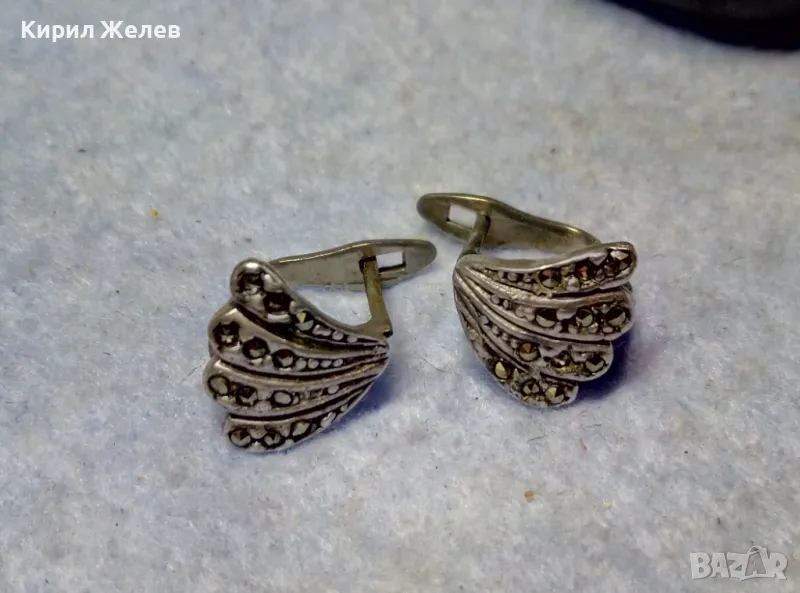 РЕТРО АРТ СТИЛ АНГЛИЙСКИ МАРКАЗИТЕНИ СРЕБЪРНИ ОБЕЦИ СРЕБРО 925 РЪЧНА ИЗРАБОТКА 48205, снимка 1