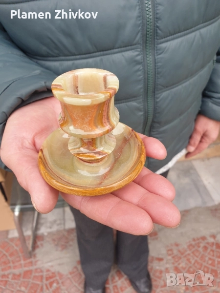 свещник от естествен многоцветен ахатов камък, снимка 1