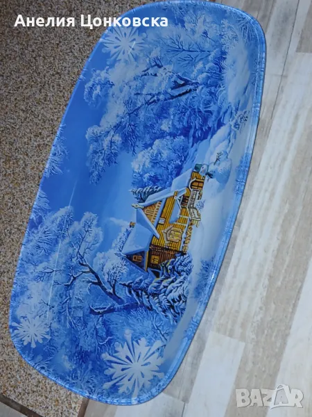 Коледно стъклено плато,чиния , снимка 1