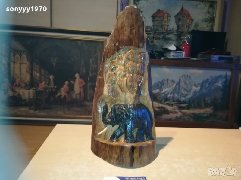 Слон издълбан в дънер от тиково дърво 0101211837, снимка 1