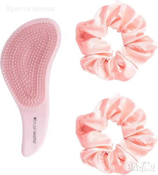 Четка за коса Brushworks Professional 2бр Ластици за коса сатен скрънчи Подаръчен комплект , снимка 1