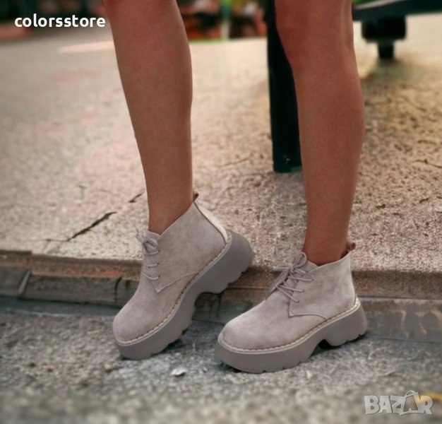 Равни боти - бежов велур с бежово ходило - 244-90, снимка 1