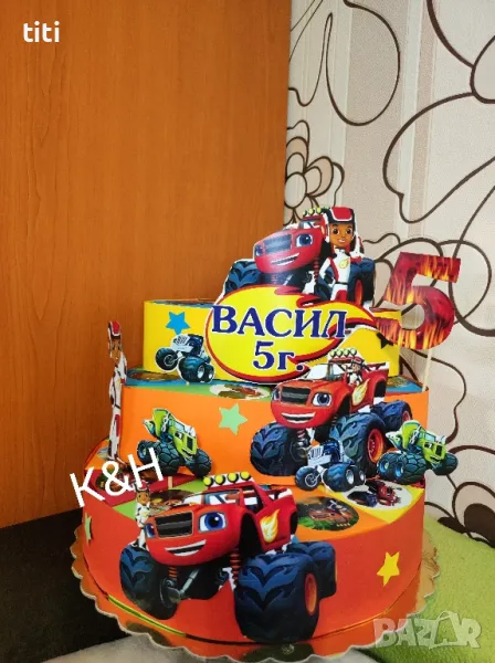 Картонена торта Пламъчко и машините , снимка 1