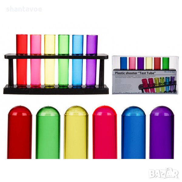 Цветни шотове епруветки със стойка - 6 броя, снимка 1
