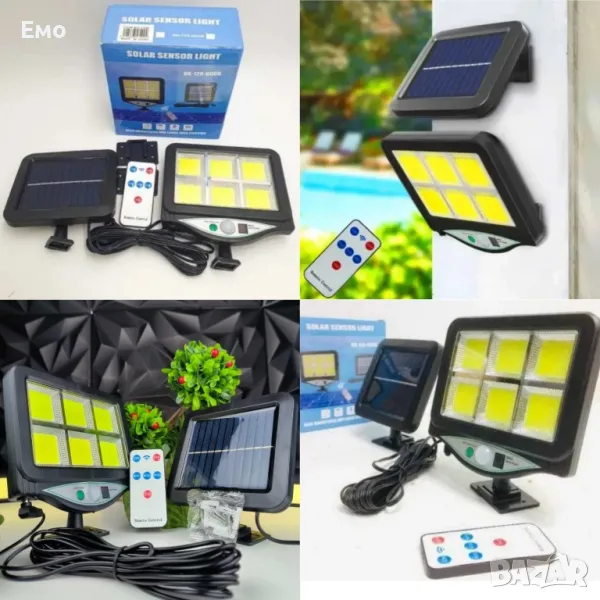 Лампа с отделен соларен панел и 128 cob led диода с 3 режима, дистанционно, снимка 1