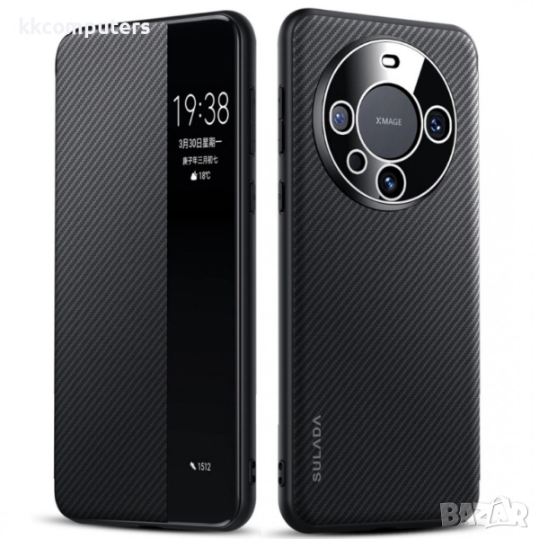 Калъф SULADA Kevlar за Huawei Mate 60 Pro – смарт капак с прозорец, кожена текстура и магнитна функц, снимка 1