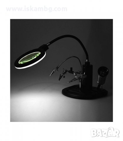 ТРЕТА РЪКА СЪС СТОЙКА ЗА ПОЯЛНИК, ЩИПКИ И ЛУПА 65ММ - код  802, снимка 4 - Поялници и запояване - 33947115