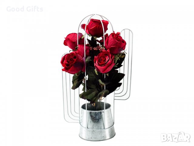 Метална кашпа за декорация Cactus Сив&Бял, снимка 2 - Романтични подаръци - 39903939