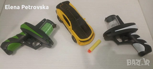 Бъмбълби Трансформърс кола - пистолет изтрелвачка + два пистолета стрелящи меки рингове 