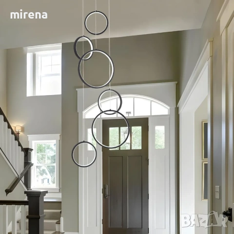 6-пръстенов кръг ринг модерен лед LED полилей за висок таван, димируем