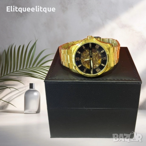 Луксозен и елегантен мъжки златист часовник LEIYI, снимка 4 - Мъжки - 52278120