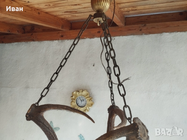 Стар полилей от 3 еленови рога , снимка 3 - Антикварни и старинни предмети - 52560920