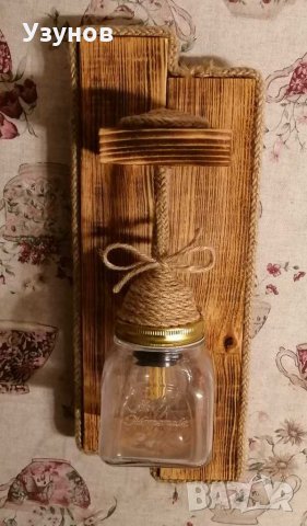 Осветление за механа, ръчно изработена дървена лампа за стена, ретро, винтидж., снимка 3 - Лампи за стена - 32099735