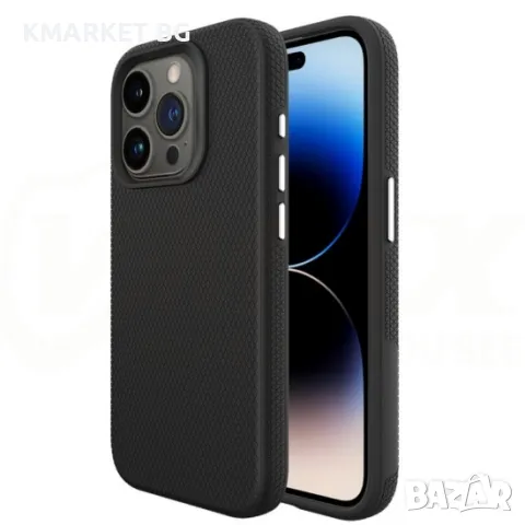 Силиконов твърд кейс Vmax Triangle и Протектор, За iPhone 15 Pro (6.1), Черен, снимка 1