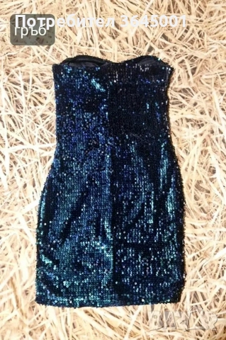 Ефектна еластична пайетирана рокля в зелено-сини бляскави нюанси . XS/S / НОВА, снимка 2 - Рокли - 52928957