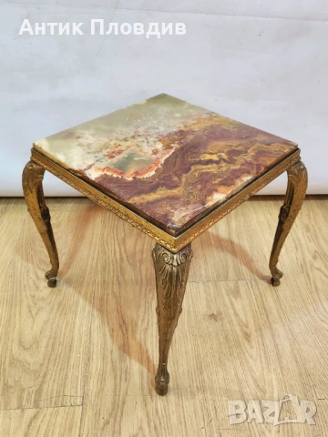 Френска помощна масичка с оникс и декоративна основа, снимка 4 - Маси - 53381194