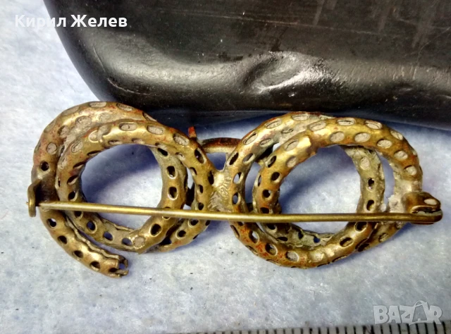 СТАРИННА МЕДНА РЕТРО БРОШКА с ГНЕЗДО За ВГРАЖДАНЕ на КАМЪК КРИСТАЛ ПЕРЛА АЖУРНА РЪЧНА РАБОТА 40433, снимка 9 - Антикварни и старинни предмети - 51279639