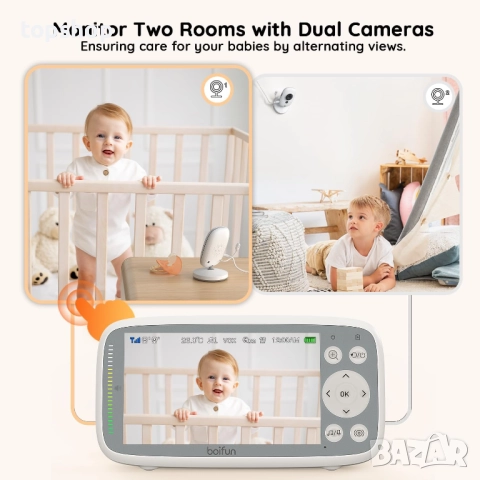 НОВ BOIFUN Видео Бебефон с 2 камери, 720P IPS екран, Невидимо инфрачервено нощно виждане, VOX режим, снимка 2 - Бебефони - 52083155