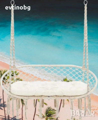 Луксозна Двойна Градинска Люлка за Двама – Бежов комфорт с възглавници, снимка 3 - Градински мебели, декорация  - 53909160