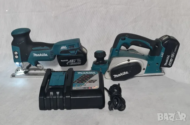 Професионален комплект Makita 18V Зеге DJV181+Ренде DKP180 + 2 батерии 3.0Ah и бързо зарядно