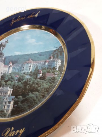 Порцеланова чиния Karlovy vary czechoslovakia кобалт със златен кант     18/2, снимка 2 - Колекции - 34482429