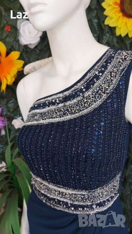 официална бална синя рокля с камъни и цепка, снимка 5 - Рокли - 42356045