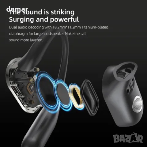 Ултра отворени безжични Bluetooth слушалки - ергономични с костна проводимост, черни, снимка 2 - Безжични слушалки - 50289045