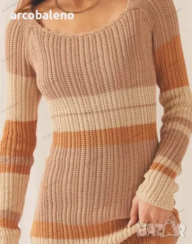 Плетена дамска рокля с кръгло деколте и отворени рамене с дълги ръкави, 2цвята , снимка 5 - Рокли - 47991169