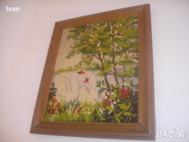Нов DMC Гоблен-Лебеди-Рамкиран-365х310мм-Ръчно Нашиван-Отличен, снимка 14 - Гоблени - 37173046