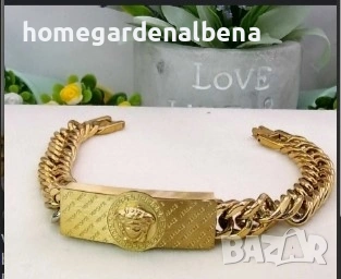 Мъжки комплект гривна и пръстен Versace стил медицинска стомана 18К златно покритие, снимка 2 - Гривни - 54130648