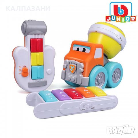 Bburago Junior Строителен музикален камион Drive 'N Rock с три инструмента 16 89034, снимка 2 - Коли, камиони, мотори, писти - 38692611