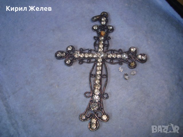 СТАРО ГОРЯМО НАГРЪДНО СРЕБРИСТО АЖУРНО АРТ КРЪСТЧЕ - МЕДАЛЬОН с КРИСТАЛЧЕТА 27458, снимка 3 - Колиета, медальони, синджири - 36953905