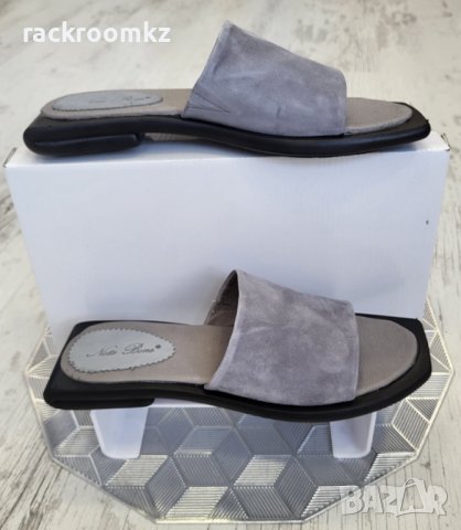 Дамски ежедневни чехли сиви от естествена кожа, снимка 1